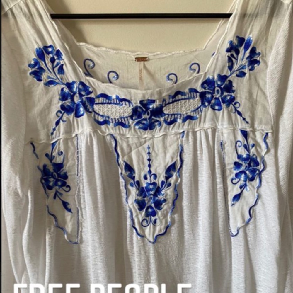 Free people blue floral square neck top